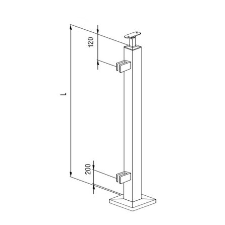 Inox baluster t.b.v. glasklemmen - start / eindstuk - recht (40x40 mm)