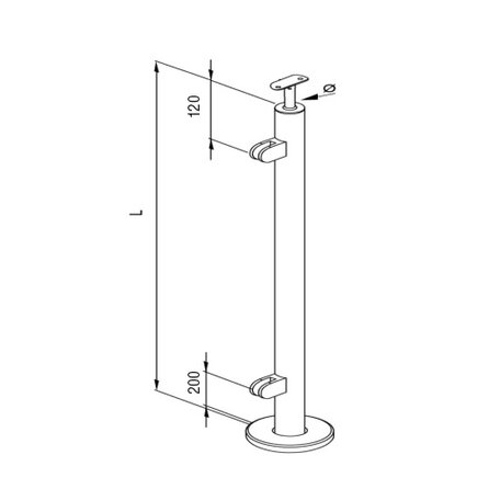 Inox baluster t.b.v. glasklemmen - start / eindstuk - rond (48,3 mm)