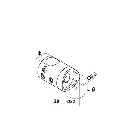 Inox dwarsstafhouder - verbinder - 12 mm - rond (42,4 mm)