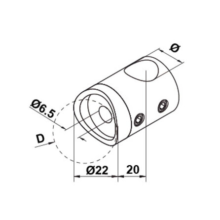 Inox dwarsstafhouder - start / eindstuk links - 12 mm - rond (42,4 mm)