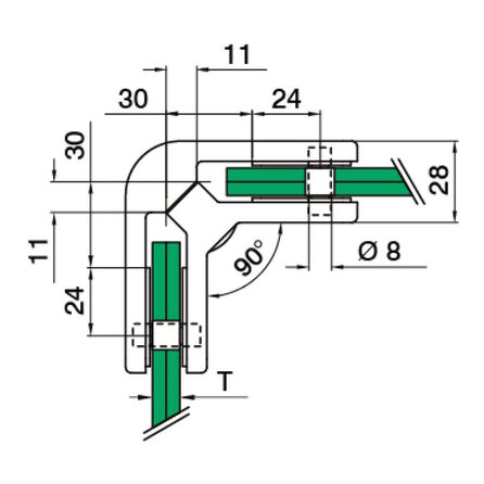 Inox glasverbinder hoek - 90 graden - Type 2