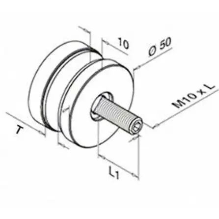 Inox glasadapter - 50 mm - 10-20 mm