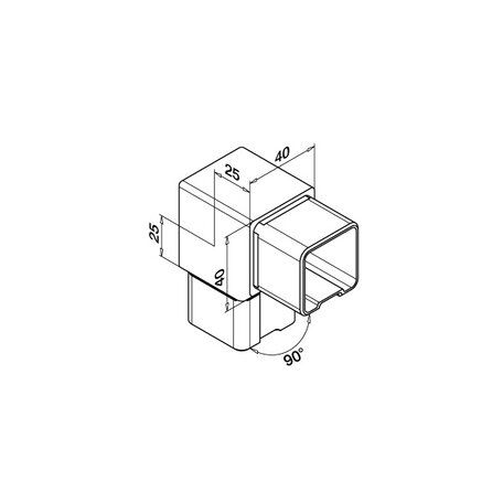 Inox bocht - 90 graden - recht (40x40 mm)