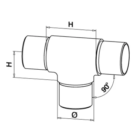 Inox T-stuk - 90 graden - rond (48,3 mm)