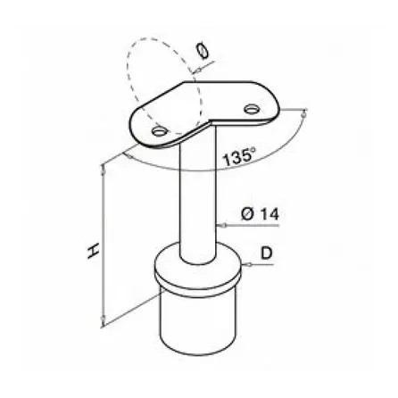 Inox railingsteun - 135 graden - rond (48,3 mm)