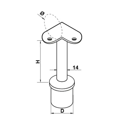 Inox railingsteun - 90 graden - rond (42,4 mm)