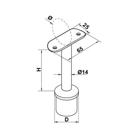 Inox railingsteun - rond (48,3 mm)
