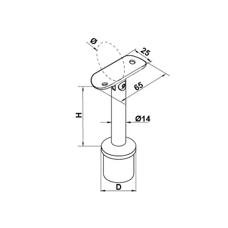 Inox railingsteun - variabel - rond (42,4 mm)