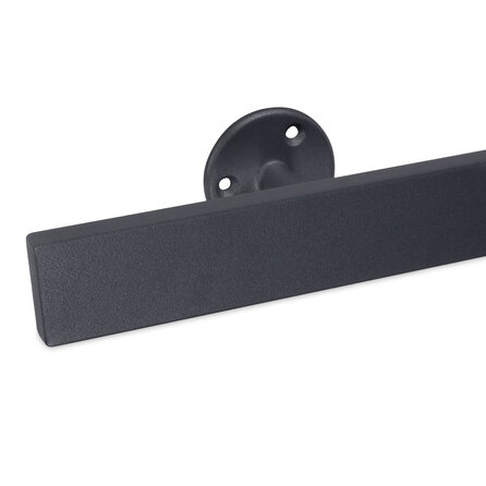Antraciet trapleuning (gecoat) op maat - rechthoekig (40x15 mm) - incl. leuninghouders TYPE 4 - coating donkergrijs RAL 7016 of 7021