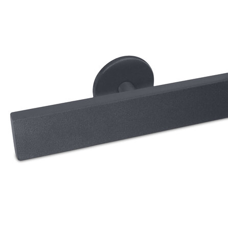 Antraciet trapleuning (gecoat) op maat - rechthoekig (40x15 mm) - incl. leuninghouders TYPE 5 - coating donkergrijs RAL 7016 of 7021