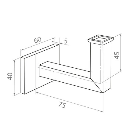 Antraciet leuninghouder - TYPE 11 kort - recht - voor rechthoekige / vierkante trapleuningen - coating donkergrijs RAL 7016 of 7021