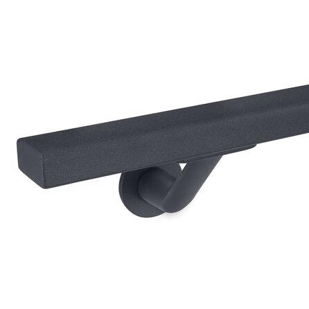 Antraciet trapleuning (gecoat) op maat - rechthoekig (40x20 mm) - incl. leuninghouders TYPE 7 LUXE - coating donkergrijs RAL 7016 of 7021