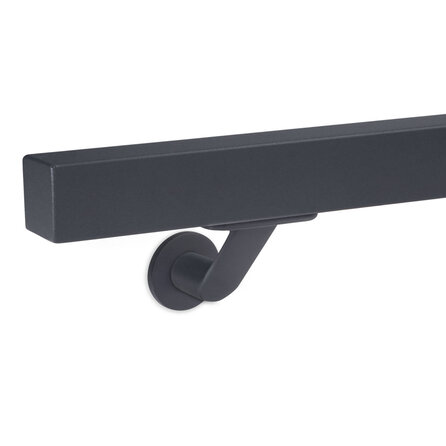 Antraciet trapleuning (gecoat) op maat - vierkant (40x40 mm) - incl. leuninghouders TYPE 7 LUXE - coating donkergrijs RAL 7016 of 7021