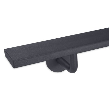 Antraciet trapleuning (gecoat) op maat - rechthoekig (50x10 mm) + leuninghouders TYPE 3 - coating donkergrijs RAL 7016 of 7021
