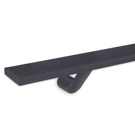 Antraciet trapleuning (gecoat) op maat - rechthoekig (50x10 mm) + leuninghouders TYPE 7 - coating donkergrijs RAL 7016 of 7021 Antraciet trapleuning (gecoat) op maat - rechthoekig (50x10 mm) + leuninghouders TYPE 7 - coating donkergrijs RAL 7016 of 7021