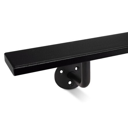 Zwarte trapleuning (gecoat) op maat - rechthoekig (50x10 mm) + leuninghouders TYPE 1 - coating zwart RAL 9005