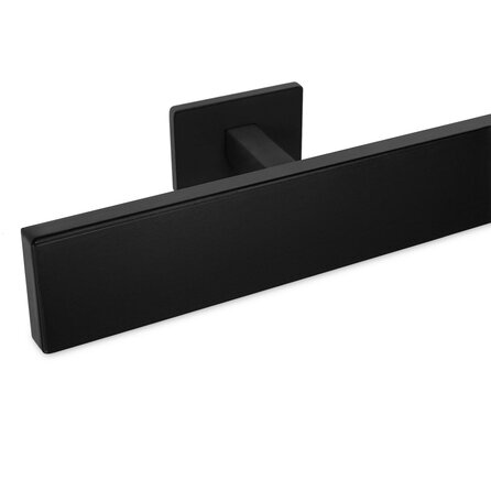 Zwarte trapleuning (gecoat) op maat - rechthoekig (50x10 mm) + leuninghouders TYPE 16 - coating zwart RAL 9005