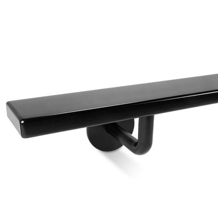Zwarte trapleuning (gecoat) op maat - rechthoekig (50x10 mm) + leuninghouders TYPE 3 - coating zwart RAL 9005