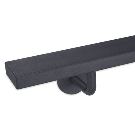 Antraciet trapleuning (gecoat) op maat - rechthoekig (50x20 mm) + leuninghouders TYPE 3 - coating donkergrijs RAL 7016 of 7021