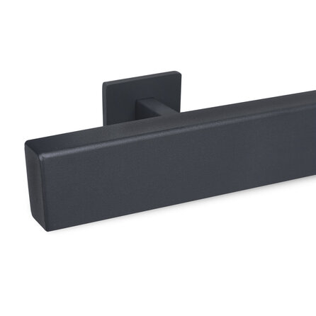 Antraciet trapleuning (gecoat) op maat - rechthoekig (50x20 mm) + leuninghouders TYPE 16 - coating donkergrijs RAL 7016 of 7021