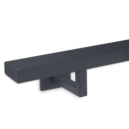 Antraciet trapleuning (gecoat) op maat - rechthoekig (50x20 mm) + leuninghouders TYPE 11 - coating donkergrijs RAL 7016 of 7021
