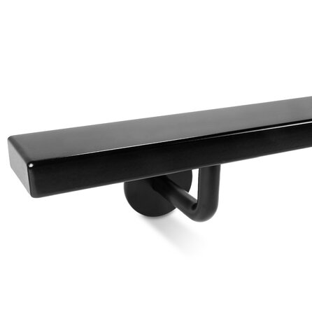 Zwarte trapleuning (gecoat) op maat - rechthoekig (50x20 mm) + leuninghouders TYPE 3 - coating zwart RAL 9005