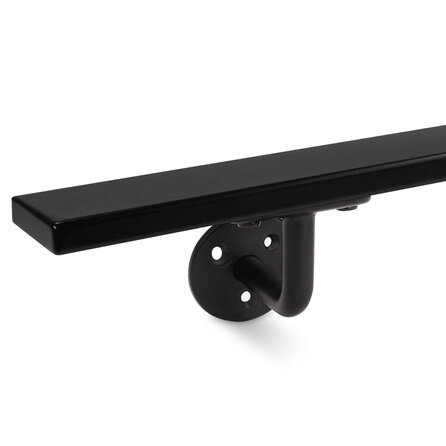 Zwarte trapleuning (gecoat) op maat - rechthoekig (40x10 mm) - incl. leuninghouders TYPE 1 - coating zwart RAL 9005