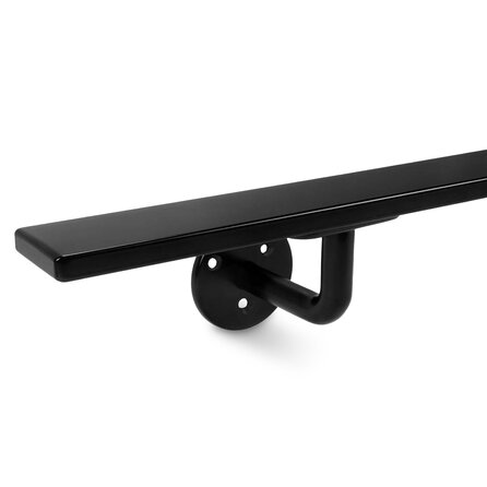 Zwarte trapleuning (gecoat) op maat - rechthoekig (40x10 mm) - incl. leuninghouders TYPE 1 - coating zwart RAL 9005