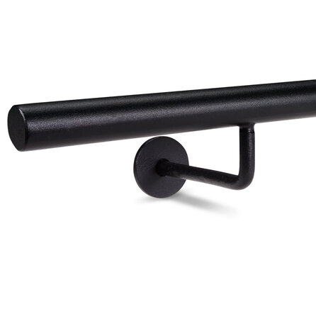 Smeedijzeren trapleuning op maat - ZWART - rond massief (20 mm) - incl. ronde leuninghouders (gelast) met rozet - coating zwart RAL 9005