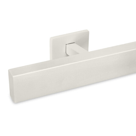 Grijze trapleuning (gecoat) op maat - rechthoekig (40x20 mm) - incl. leuninghouders TYPE 16 - coating grijs RAL 7030, 7044, 1019 of 9002