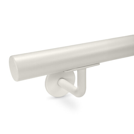 Grijze trapleuning (gecoat) op maat - rond smal - incl. leuninghouders TYPE 3 - coating grijs RAL 7030, 7044, 1019 of 9002