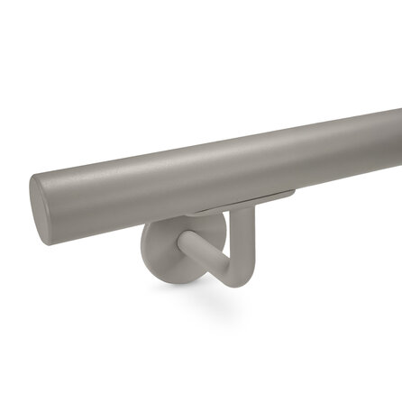 Grijze trapleuning (gecoat) op maat - rond smal - incl. leuninghouders TYPE 3 - coating grijs RAL 7030, 7044, 1019 of 9002
