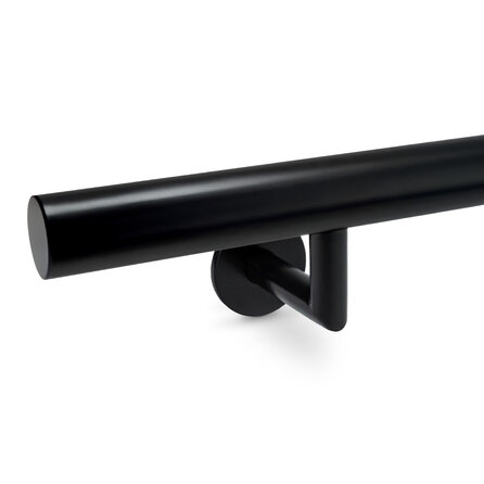 Zwarte trapleuning (gecoat) op maat - rond smal - incl. leuningdragers TYPE 3 LUXE - coating zwart RAL 9005