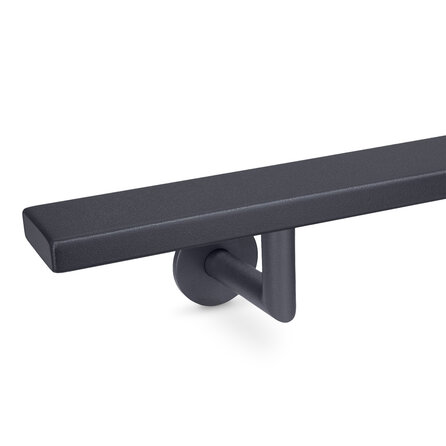 Antraciet trapleuning (gecoat) op maat - rechthoekig (50x10 mm) - incl. leuningdragers TYPE 3 LUXE - coating donkergrijs RAL 7016 of 7021