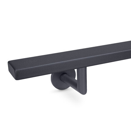 Antraciet trapleuning (gecoat) op maat - rechthoekig (40x15 mm) - incl. leuningdragers TYPE 3 LUXE - coating donkergrijs RAL 7016 of 7021