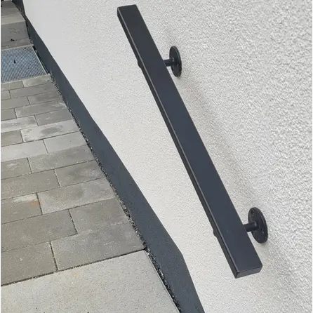 Zwarte trapleuning (gecoat) op maat - voor buiten - rechthoekig (40x20 mm) - incl. leuninghouders TYPE 1 - coating zwart RAL 9005