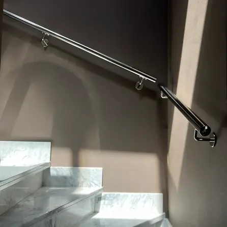 Inox trapleuning op maat - gepolijst - rond - incl. leuninghouders TYPE 3