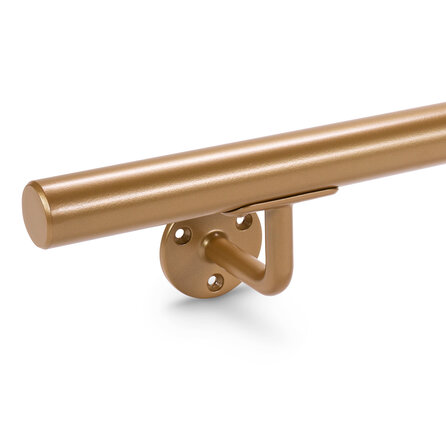 Brons / goud trapleuning (gecoat) op maat - rond smal - incl. leuninghouders TYPE 1 - coating bruinachtige koper / goud look