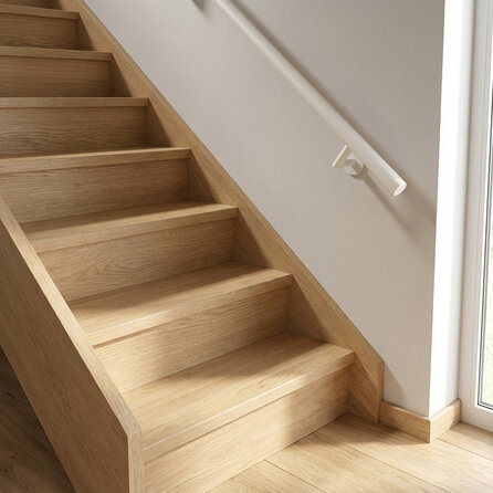 Witte trapleuning (gecoat) op maat - rond - incl. leuningdragers TYPE 3 LUXE - coating wit RAL 9016, 9010 of 9001