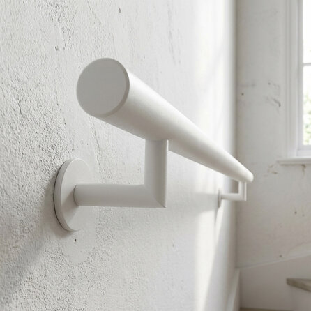 Witte trapleuning (gecoat) op maat - rond smal - incl. leuningdragers TYPE 3 LUXE - coating wit RAL 9016, 9010 of 9001