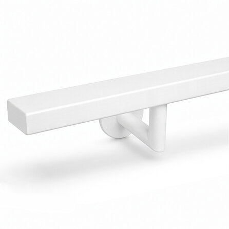 Witte trapleuning (gecoat) op maat - rechthoekig (40x20 mm) - incl. leuningdragers TYPE 3 LUXE - coating wit RAL 9016, 9010 of 9001