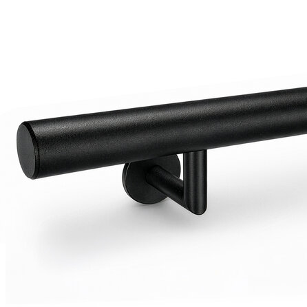 Zwarte trapleuning (gecoat) op maat - rond smal - incl. leuningdragers TYPE 3 LUXE - coating zwart RAL 9005