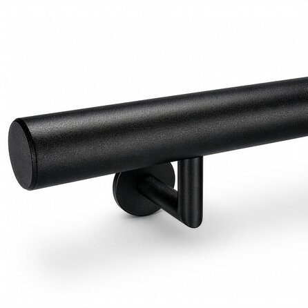 Zwarte trapleuning (gecoat) op maat - rond - incl. leuningdragers TYPE 3 LUXE - coating zwart RAL 9005