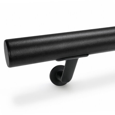 Zwarte trapleuning (gecoat) op maat - rond - incl. leuninghouders TYPE 7 LUXE - coating zwart RAL 9005