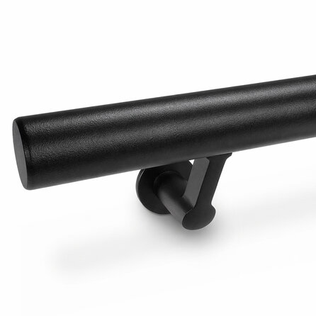 Zwarte trapleuning (gecoat) op maat - rond - incl. leuninghouders TYPE 17 - coating zwart RAL 9005