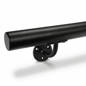 Zwarte trapleuning - rond - incl. dragers TYPE 2