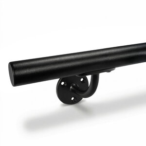 Zwarte trapleuning - voor buiten - rond smal - incl. dragers TYPE 2