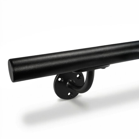 Zwarte trapleuning (gecoat) op maat - voor buiten - rond smal - incl. leuninghouders TYPE 2- coating zwart RAL 9005