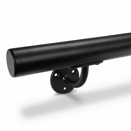 Zwarte trapleuning (gecoat) op maat - voor buiten - rond - incl. leuninghouders TYPE 2 - coating zwart RAL 9005