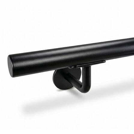 Zwarte trapleuning - rond smal - incl. leuninghouders TYPE 3